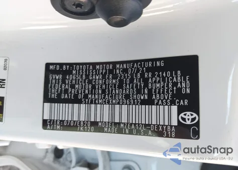 2021 Toyota Corolla Xse from USA, damaged, VIN 5YFT4MCEXMP096912